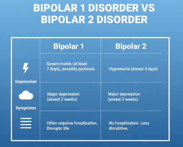 Bipolar 1 and Bipolar 2 Differences