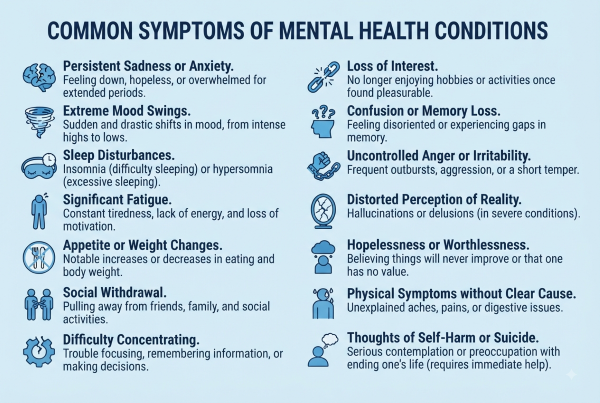 Common symptoms of mental health conditions
